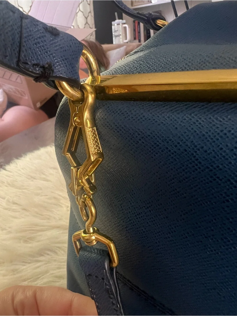 NWT J.Crew Hughes Origami Saffiano Leather Convertible Bag Blue